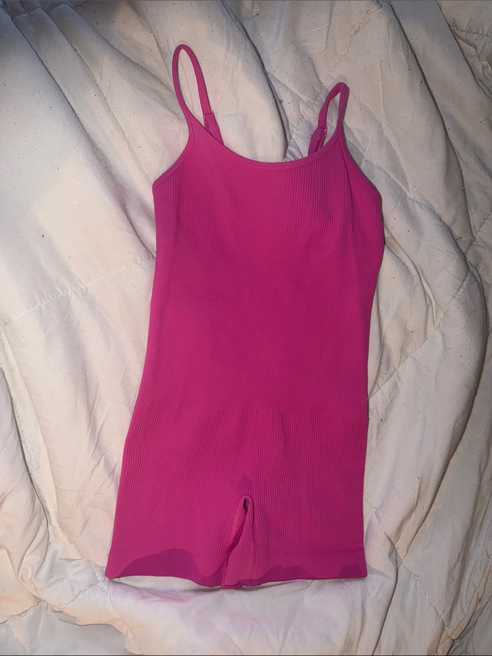 Amazon Hot Pink Ribbed Spaghetti-Strap Romper